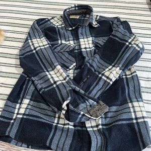 blue wrangler plaid shirt.